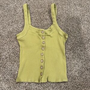 Free People Lime Ribbed Camisole with Buttons